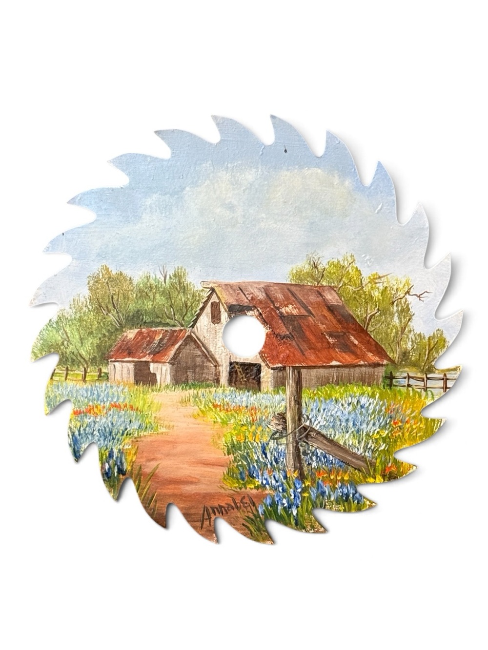 Vintage Rustic Barn Saw Blade Hand Painted Wall Art-Signed